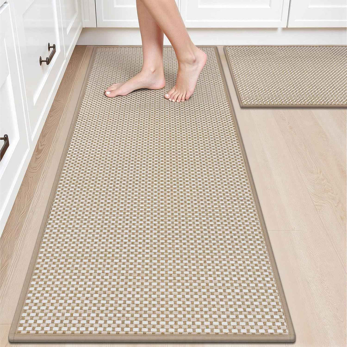 HEBE Kitchen Rugs Sets of 2 Non Slip Washable,20"x59"+20"x32" Cushioned Rubber Kitchen Mats for Floor,Stain Resistant Kitchen Carpet Runner Rug for Hallways, Front of Sink, Laundry