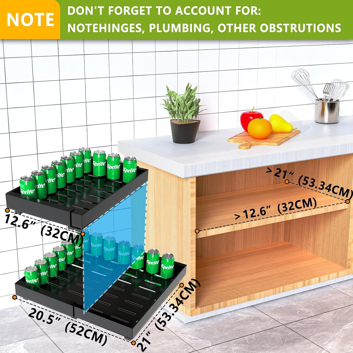 Mlinavn 2 Pack Pull Out Cabinet Organizer,21" Deep Slide Out Drawer Organizers,No Drill Pull Out Drawers Adhesive with Nano Compatible Framed Cabinets Shelves for Kitchen Pantry Adjustable Width - Field & Nook