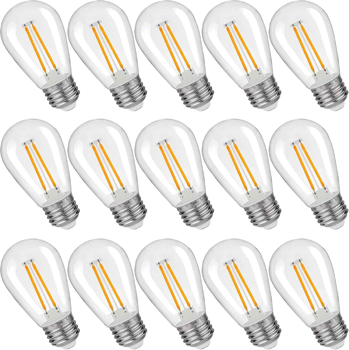 S14 Replacement LED Light Bulbs, Shatterproof & Waterproof 2W S14 Edison LED Bulbs, Outdoor String Lights, E26 Base Patio Lights, Warm White 2200K Plastic 150ML Non-Dimmable 15 Pack