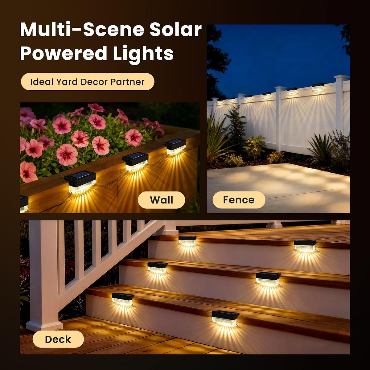 Solar Deck Lights Outdoor, Solar Step Lights Waterproof, 16 Pack Warm White | Step Lights Waterproof Outdoor for Deck, Step, Fence, Wall, Patio, Yard, Pool, Pathway and Stairs