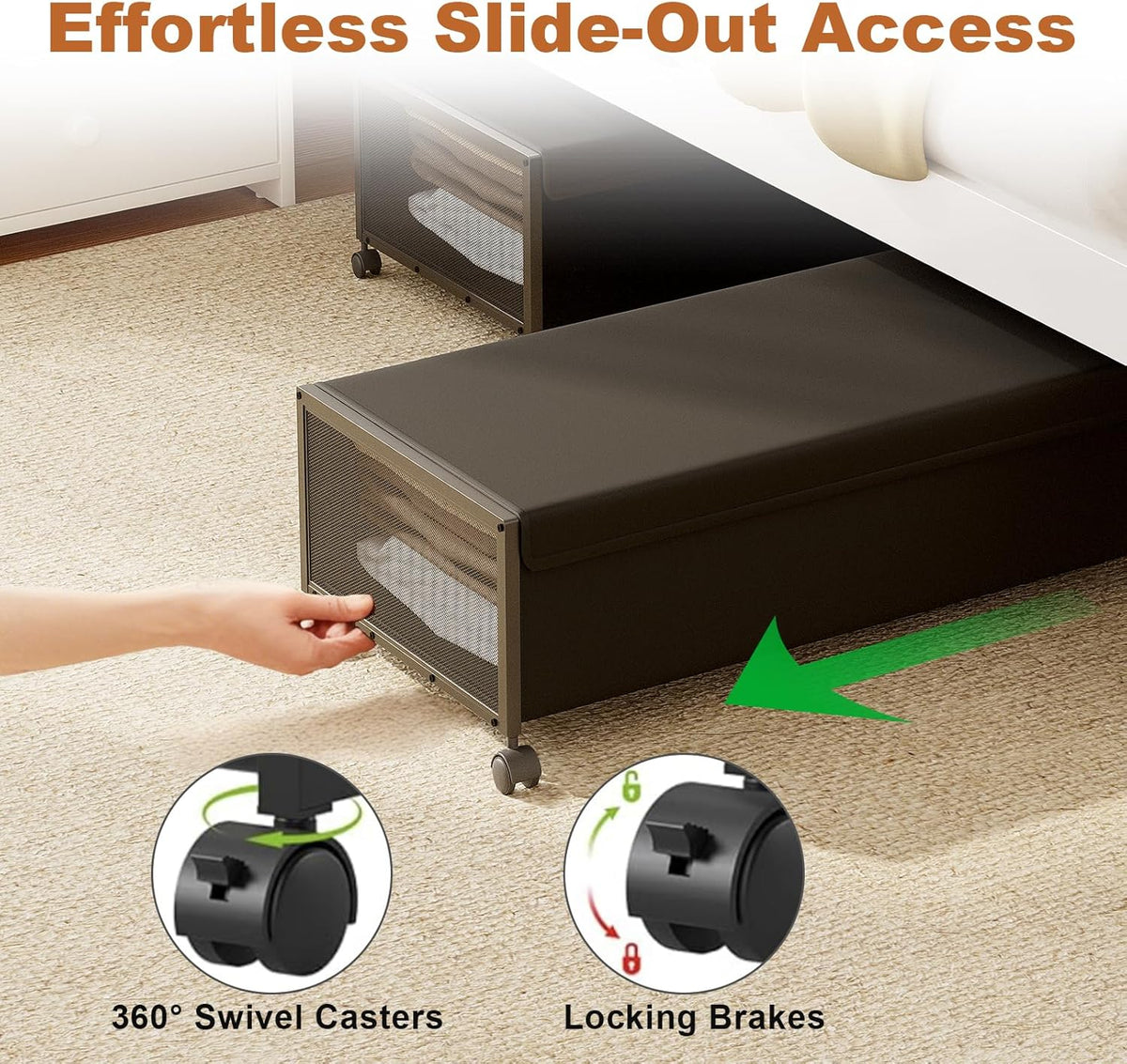 Fokyfok 2Pack Under Bed Storage Containers, 10 inch Height,31 inch Long | Under Bed Shoe Storage,Underbed Storage with Wheels,Large Rolling under bed Clothes Storage Drawers,Lid,Dorm Tall,Black - Field & Nook