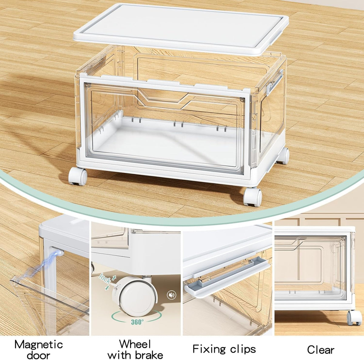 Kmiectse Clear Storage Bins with Lids - 4 Tier 23qt Plastic Stackable Bins | Closet Organizers Box for Bedroom, Living Room, 23 QT Folding Box with Magnetic door - Field & Nook