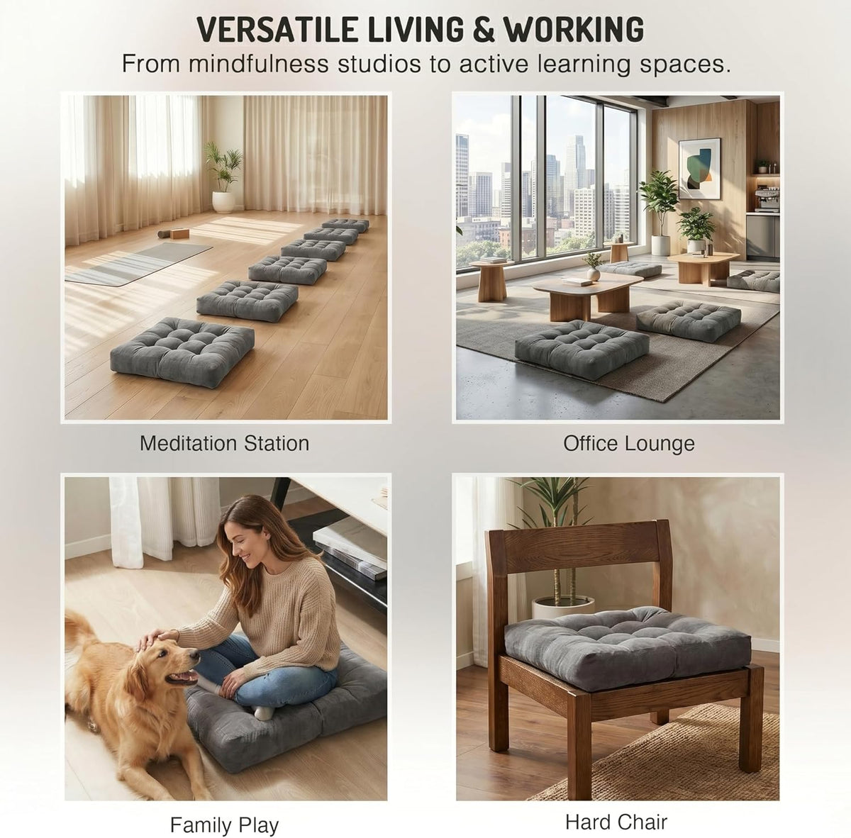 Large Floor Cushion Set – Two 22-Inch Square Seats