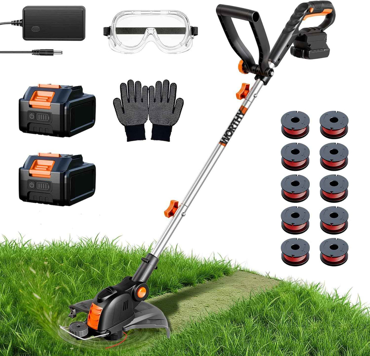 4000mAh Weed Wacker Weed Eater: 21V Electric Cordless Edger and String Trimmer 2in1 Lawn Tool Battery Powered 12 Inch Grass Cutter with 2Pack 4.0Ah Batteries and Charger for Yard Garden Home Use