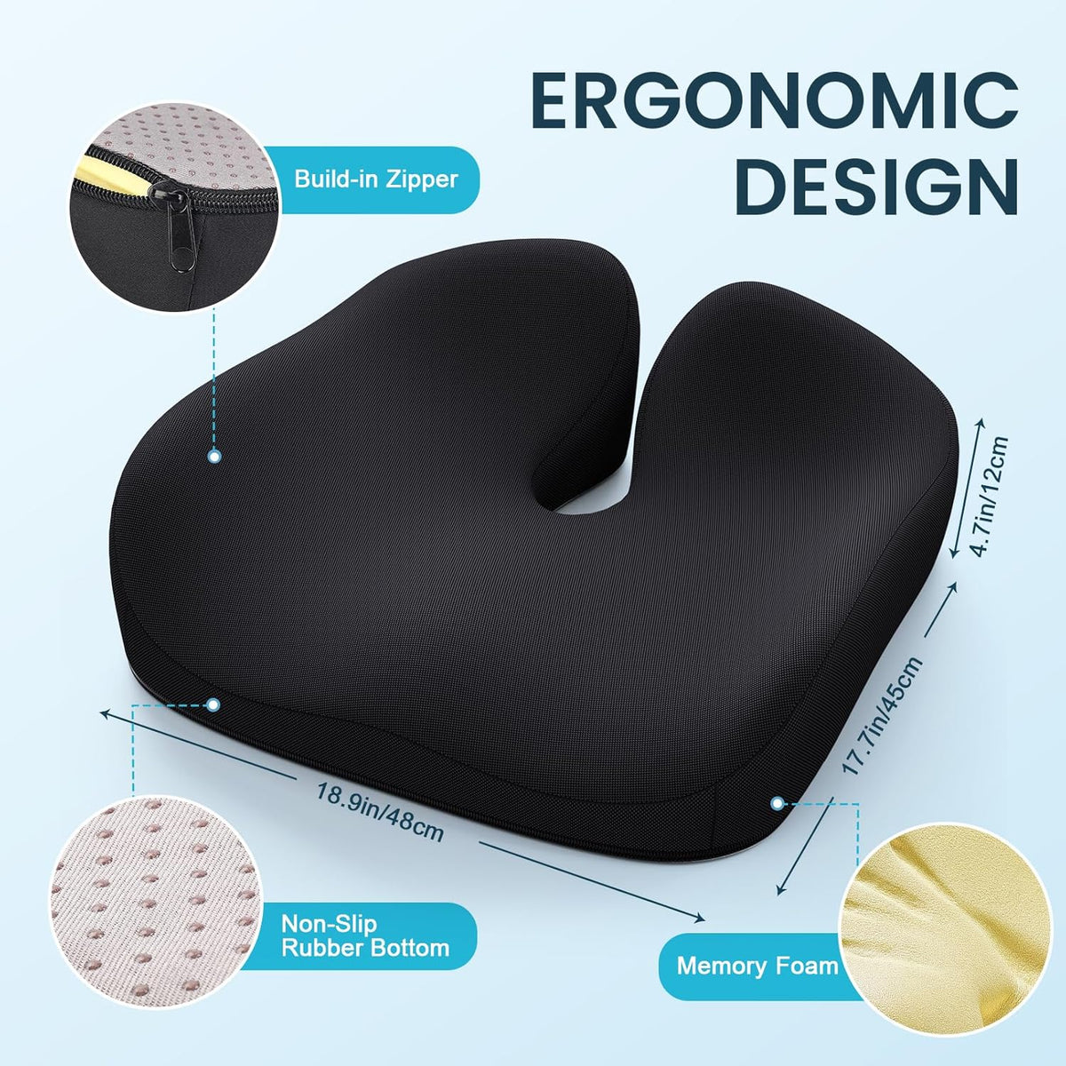 Ergonomic Memory Foam Chair Cushion with Tailbone Support - Field & Nook