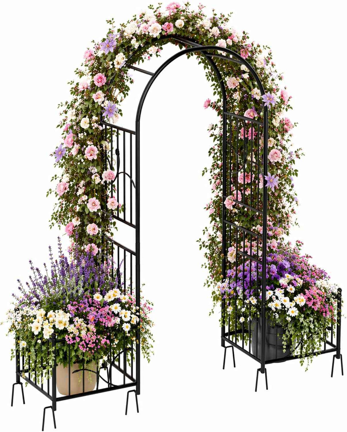 Garden Arbor with Planter Boxes 76" W x 86" H, Wedding Arches for Ceremony, Black Metal Garden Archway for Climbing Plants Outdoor Lawn, Patio and Backyard