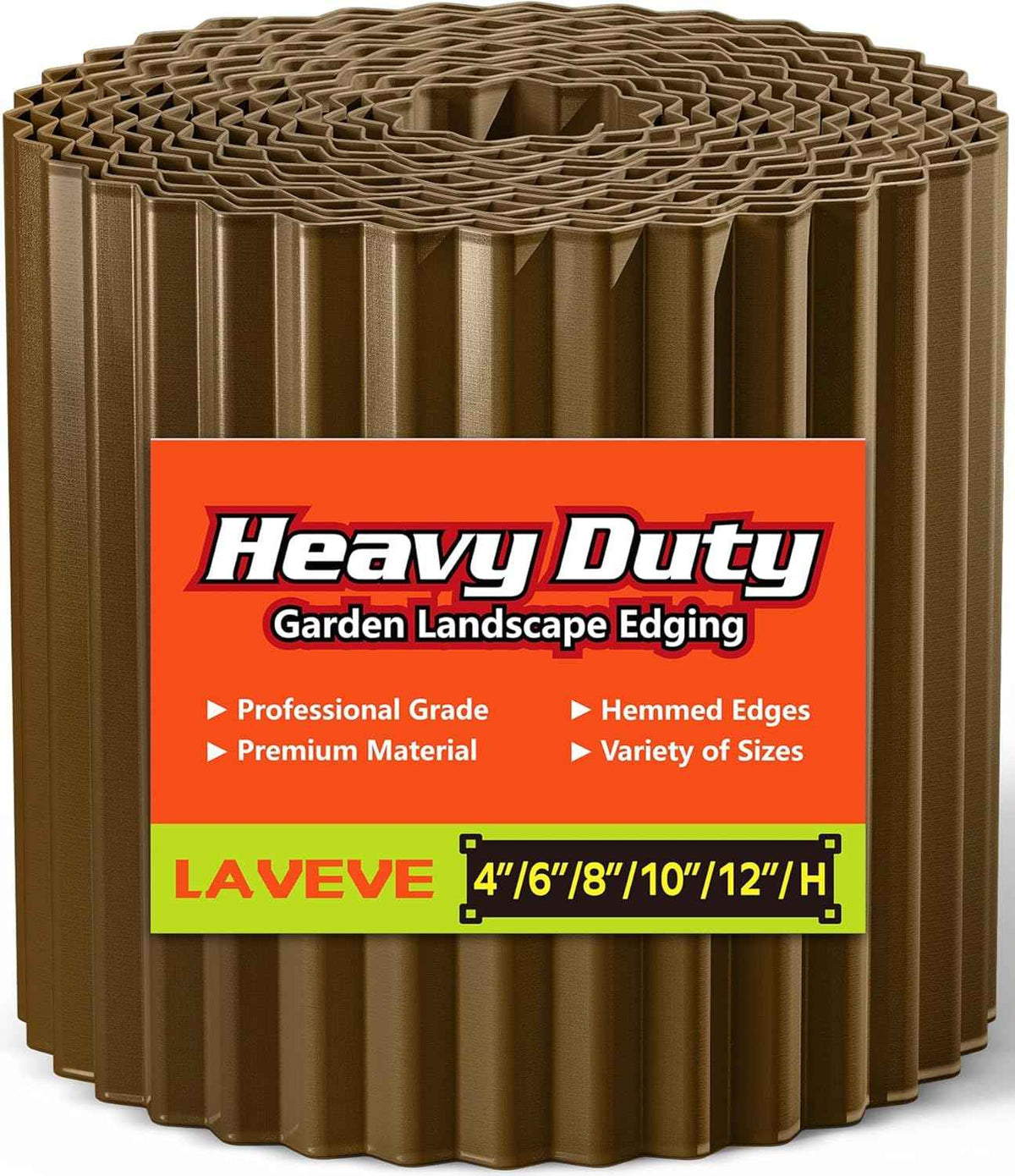 LAVEVE Corrugated Metal Garden Edging 8" x 20Ft, Landscape Edging Border for Lawn, Flower Bed, Garden Fence, Paver Edging (Bronze)