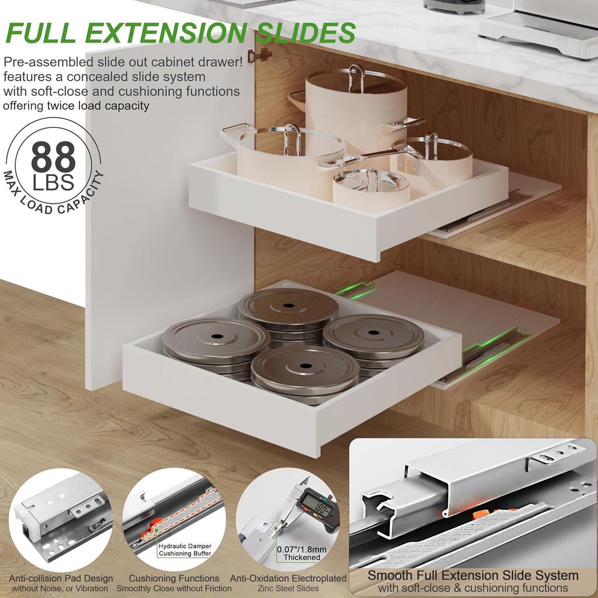 MyLifeUNIT Wood Pull-Out Cabinet Organizer, 14" W x 21" D