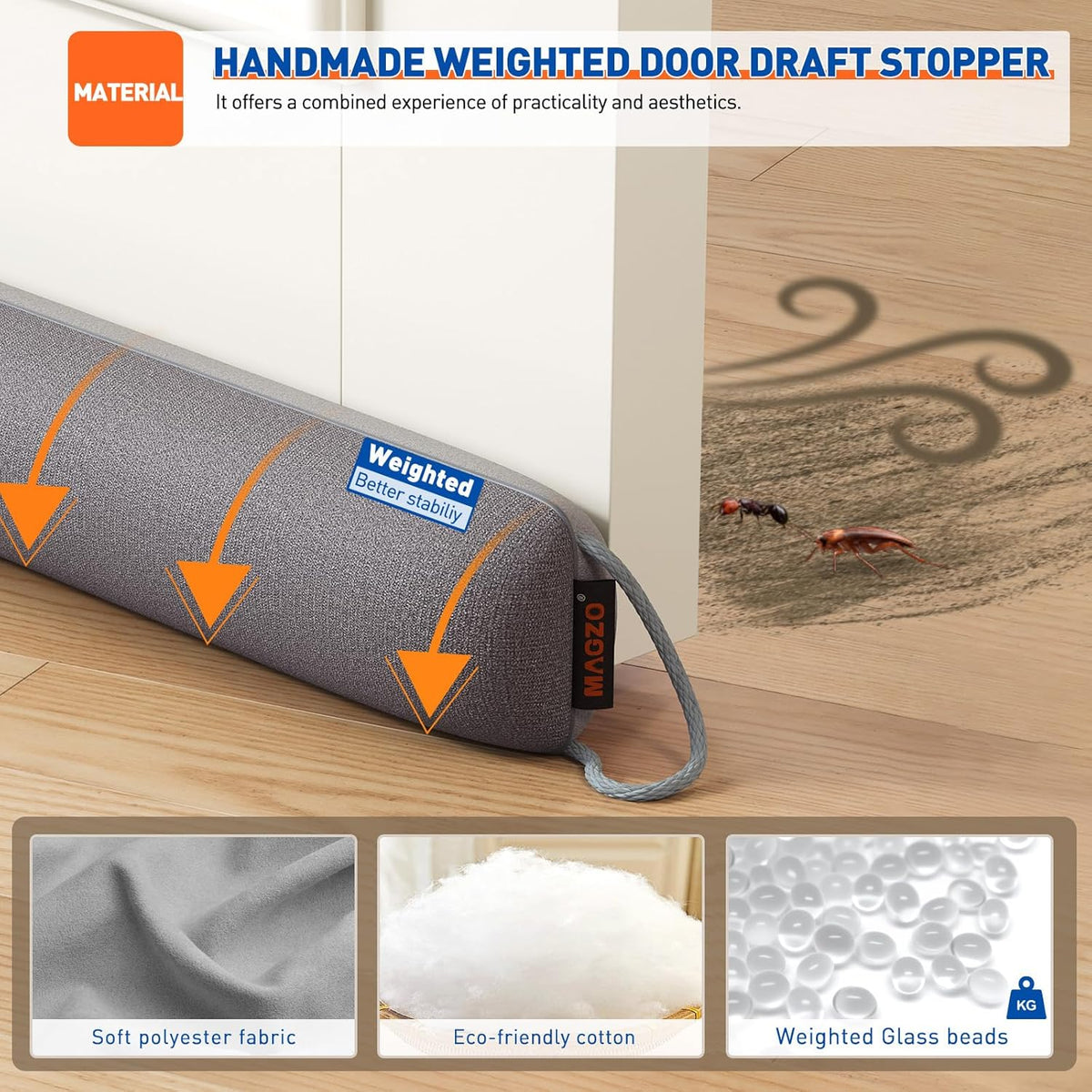 Weighted Door Draft Stopper – 36-Inch Washable Gap Blocker