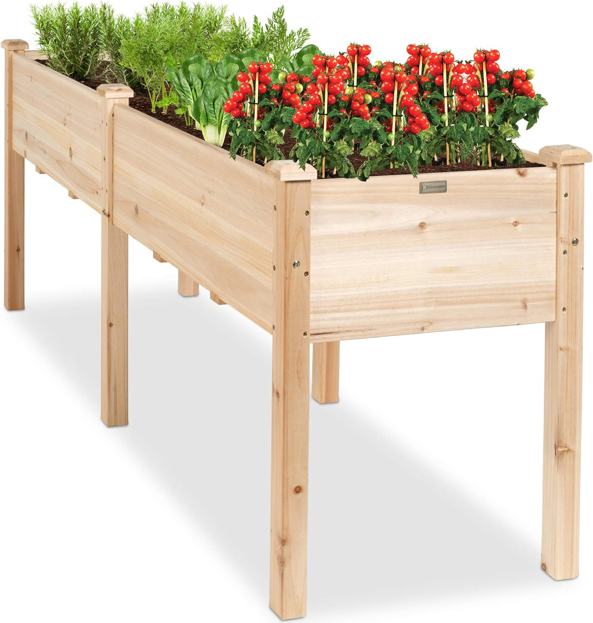 Best Choice Products 72x24x30in Raised Garden Bed, Elevated Wood Planter Box Stand for Backyard, Patio, Balcony w/Divider Panel, 6 Legs, 300lb Capacity - Natural