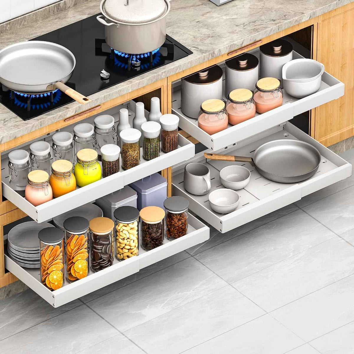 4 Pack Pull Out Cabinet Organizer, 21" Deep