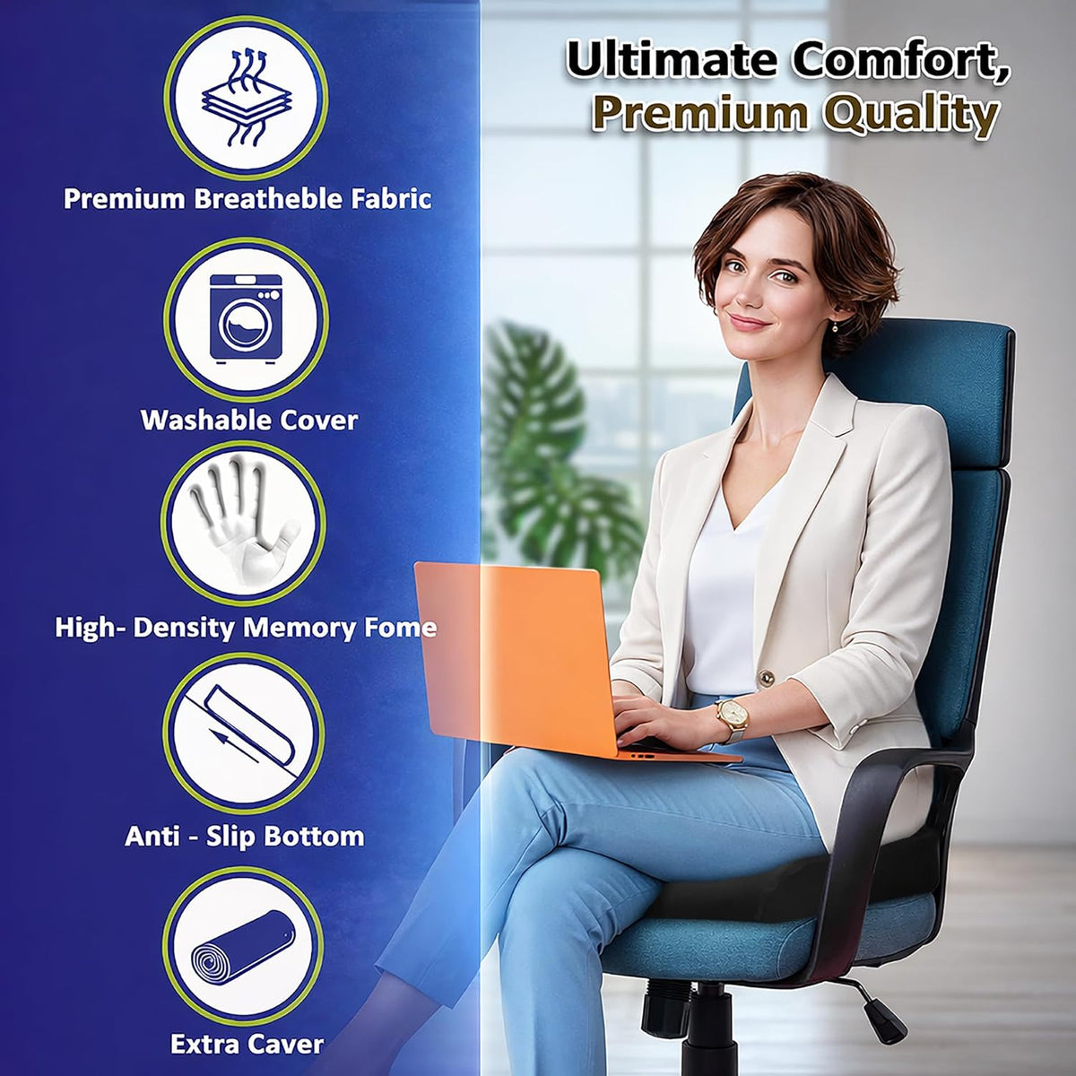 Memory Foam Pressure Relief Seat Cushion with Extra Cover - Field & Nook
