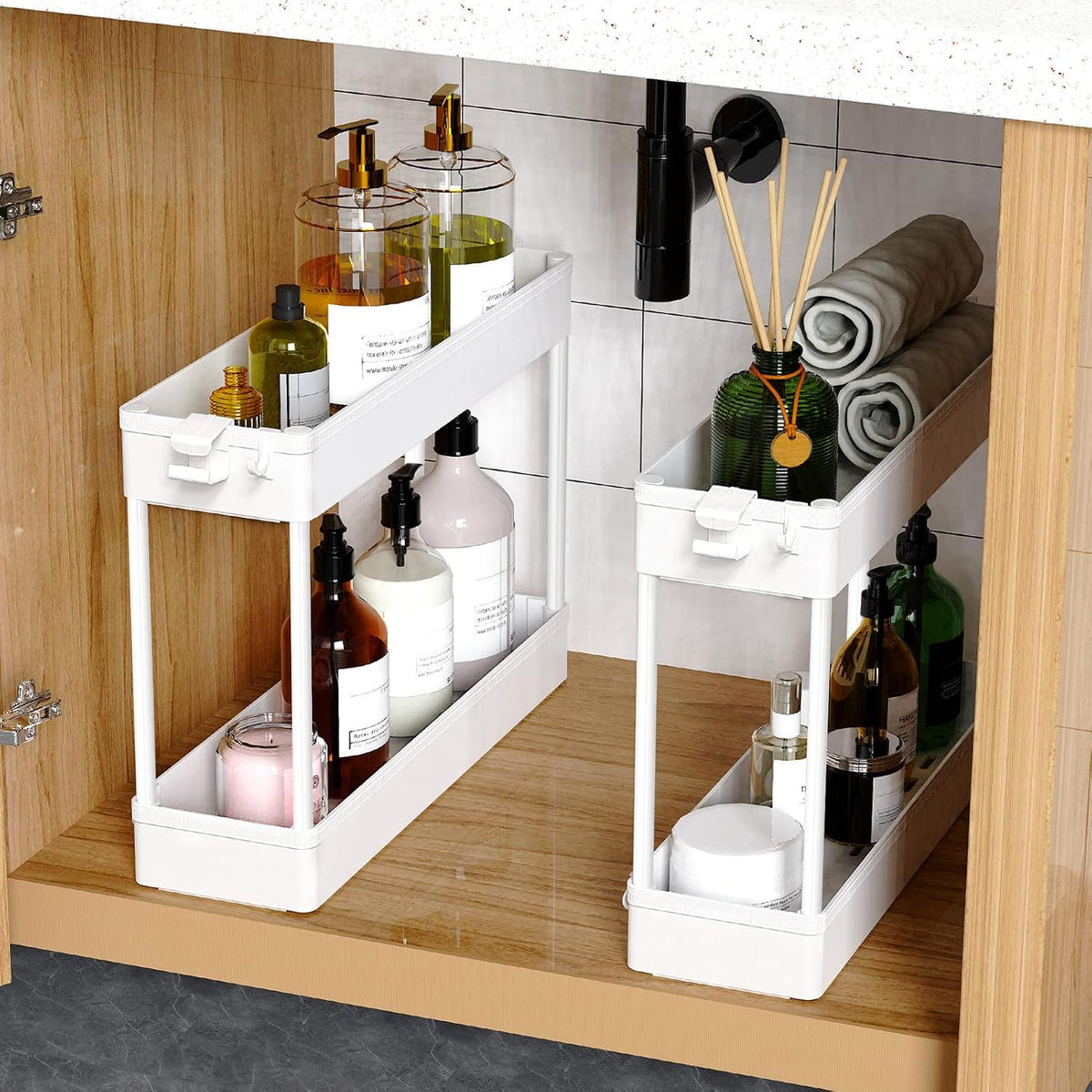 Slim Rolling Storage Cart – 4-Tier Bathroom Cart Organizer – White - Field & Nook