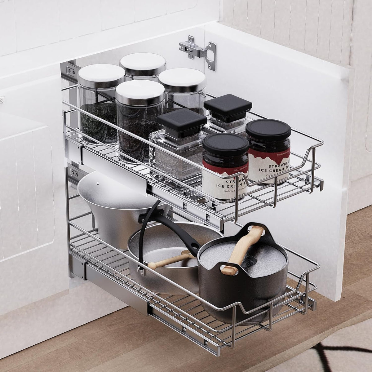 2-Tier Pull-Out Cabinet Organizer, 18" W x 22" D