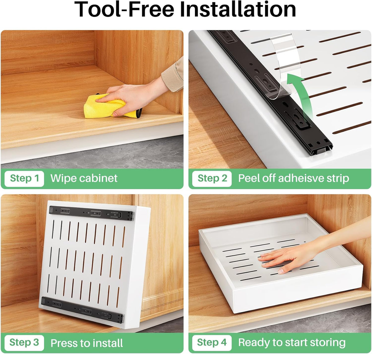 Pull-Out Cabinet Organizer, 21" Deep, White