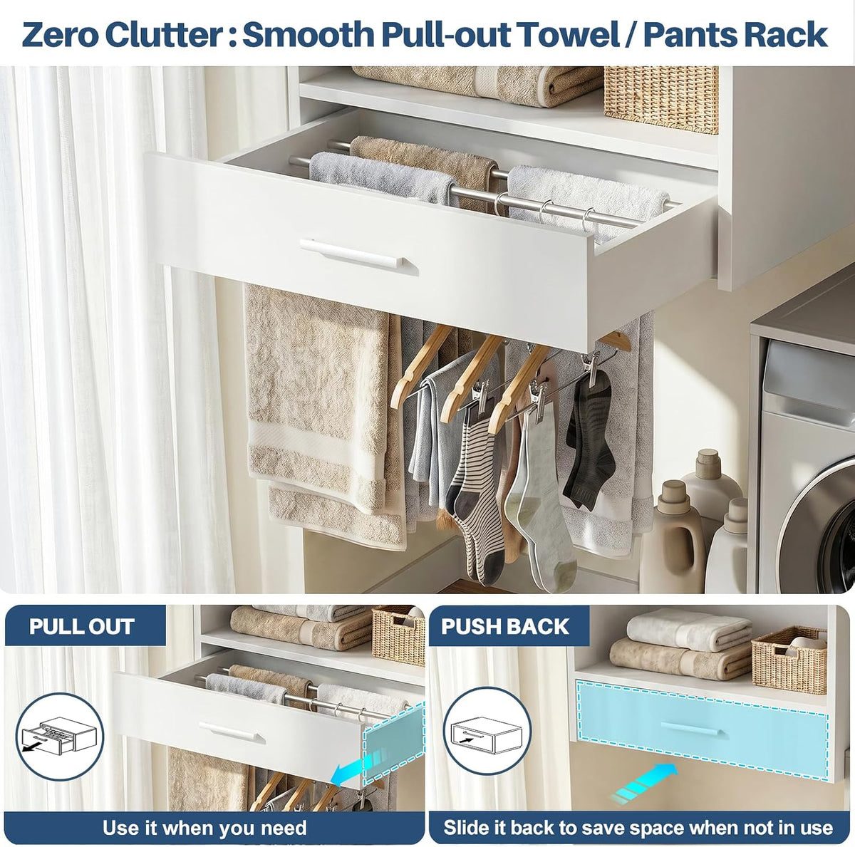 60-Inch Wall-Mounted Laundry Shelf & Hanging Rack - Field & Nook