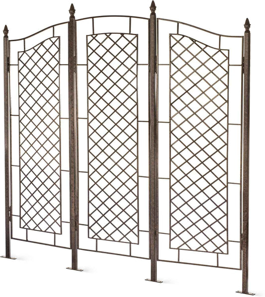 H Potter Large Garden Trellis for Climbing Plants Wrought Iron Metal 3 Panel Ivy Garden Privacy Screen Patio Deck GAR573L