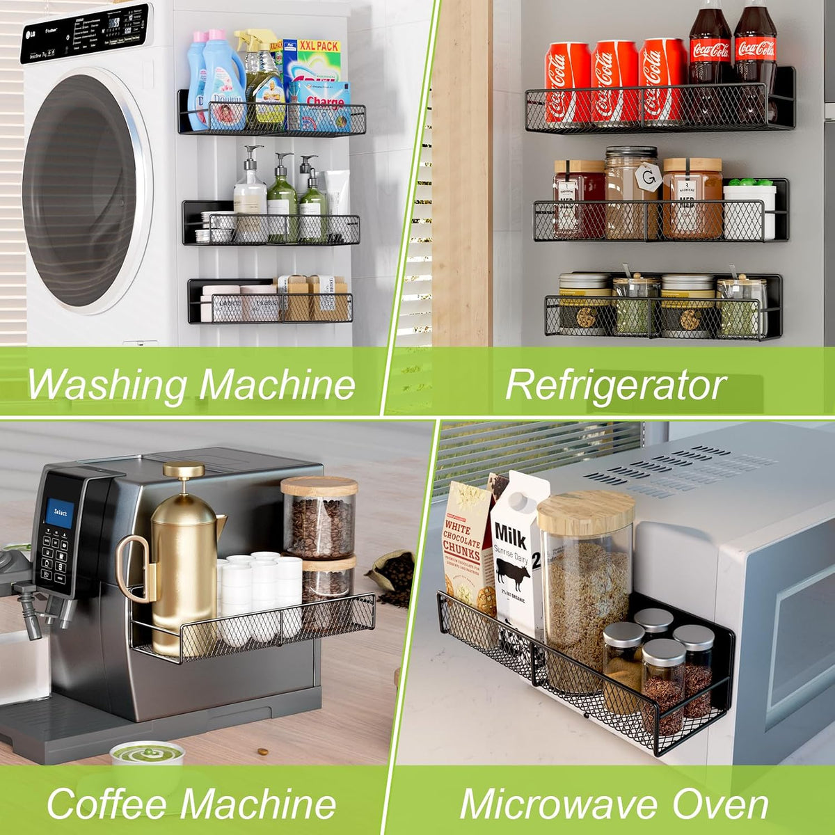 4-Pack Magnetic Shelves for Washing Machine – Metal Storage Baskets - Field & Nook