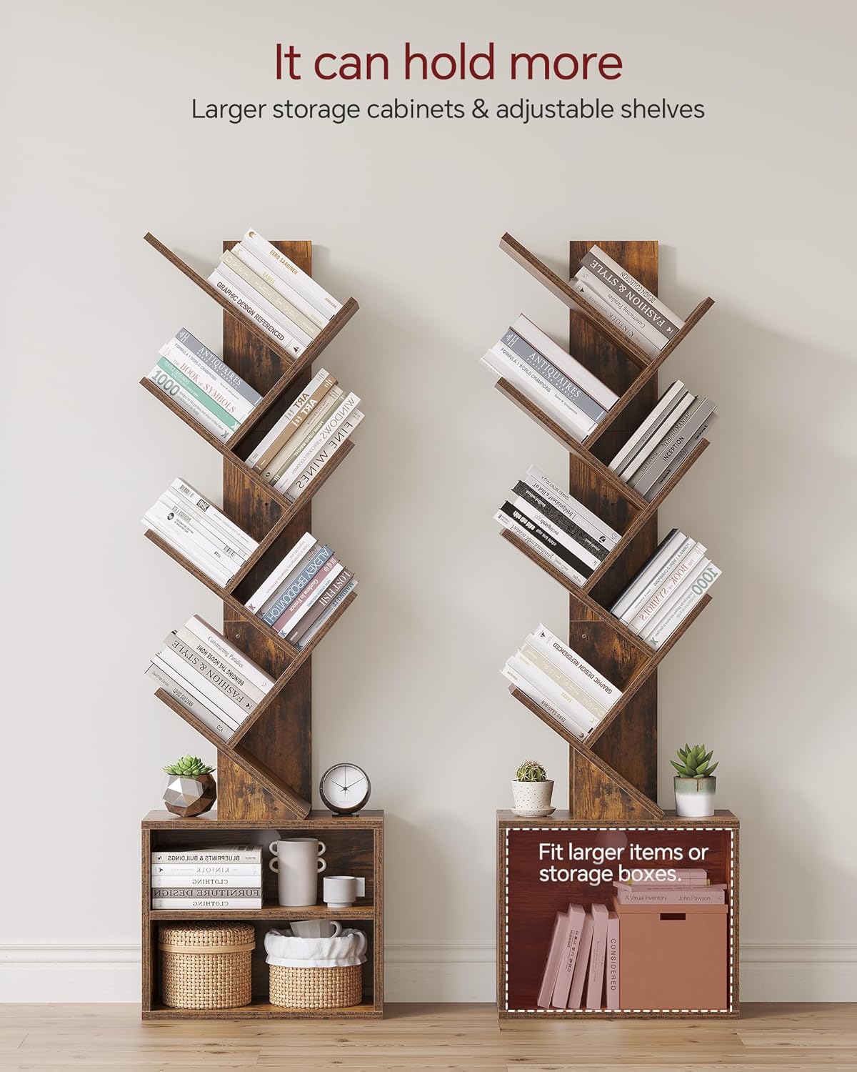 Six-Tier Tree Bookshelf – Narrow Corner Display with Cabinet