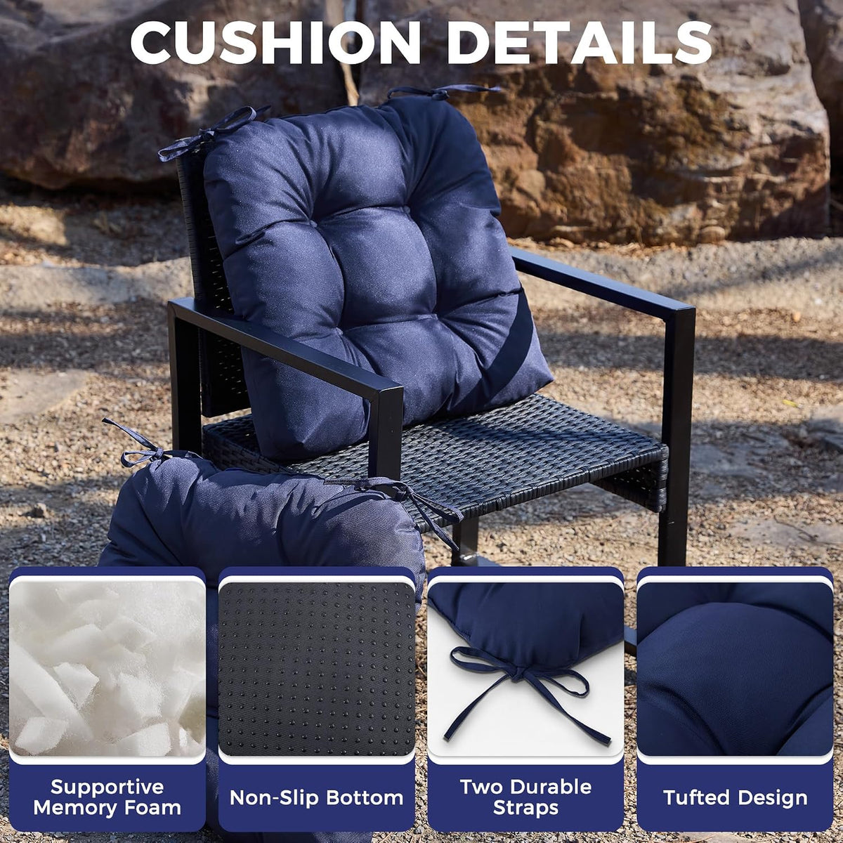 Water-Resistant Outdoor Chair Cushions – 19 in, 2 Pack