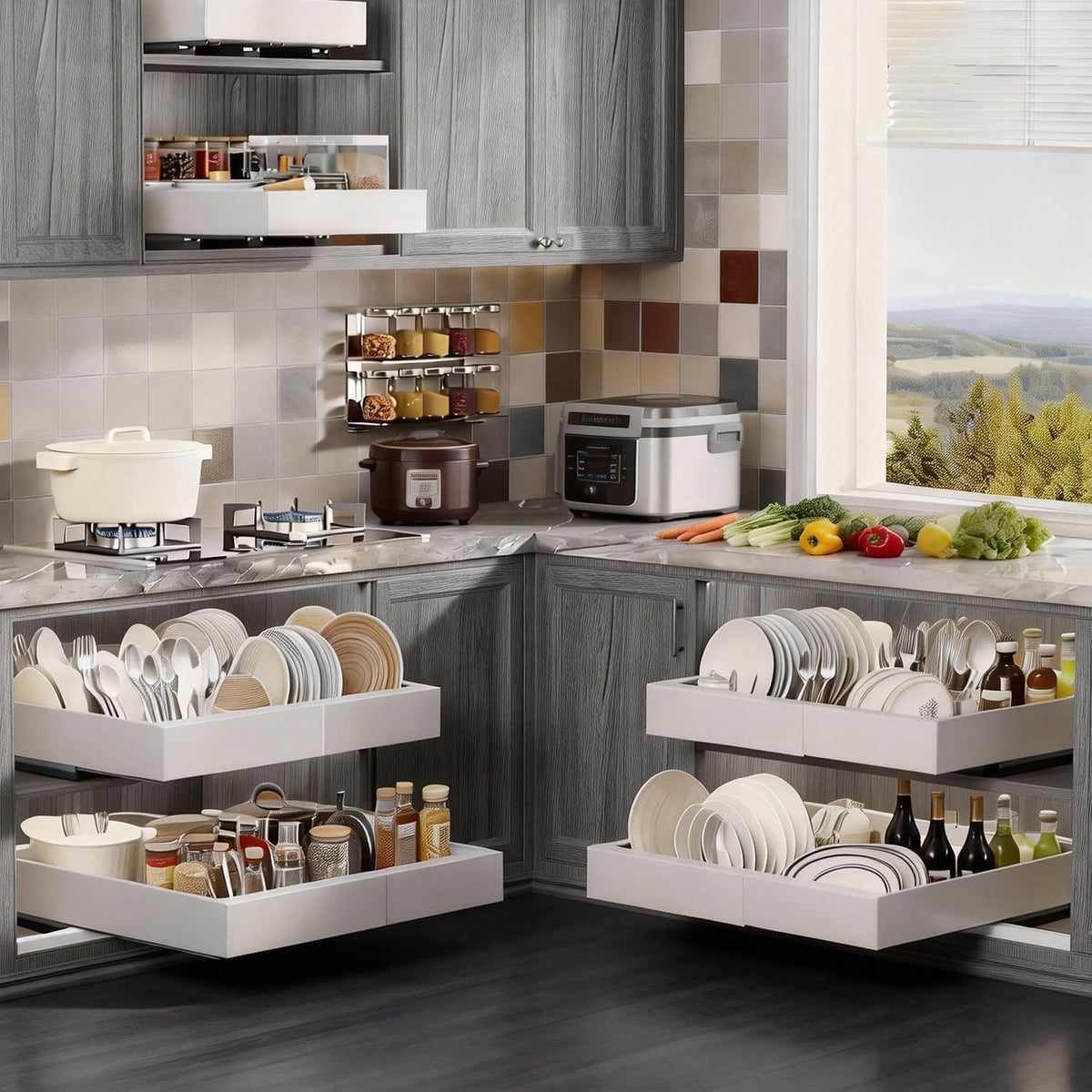 2-Pack Pull Out Cabinet Organizer, 21" Deep, 12"-22" Wide