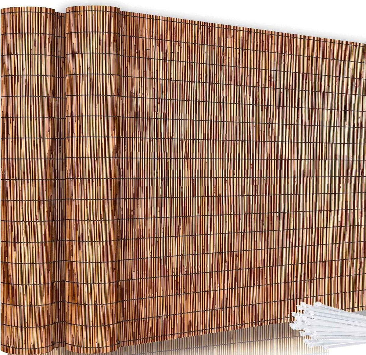 Bamboo Reed Fencing, Light Russet Decorative Bamboo Privacy Fence 5ft High, Reed Curtains for Patio Garden Balcony Outdoor Privacy Screen, 5 x 16 FT (2 Pcs)