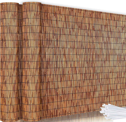 Bamboo Reed Fencing, Light Russet Decorative Bamboo Privacy Fence 5ft High, Reed Curtains for Patio Garden Balcony Outdoor Privacy Screen, 5 x 16 FT (2 Pcs)