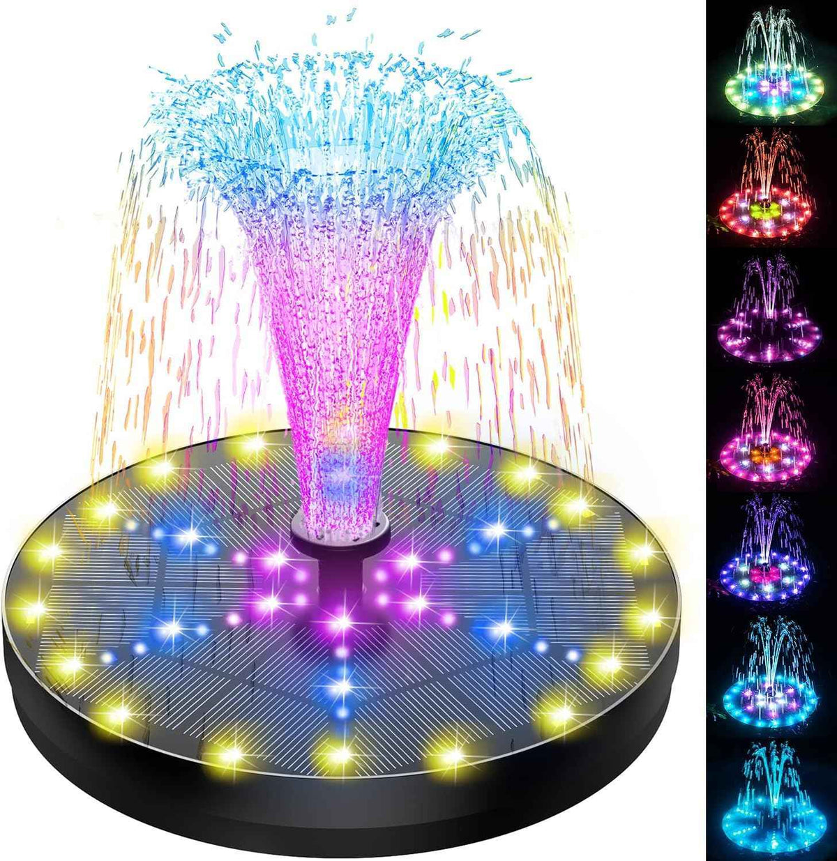 SZMP Solar Fountain 4W Bird Bath Fountains Upgraded 60 LED Lights, Built-in 4000 mAh Battery with 7 Nozzles & 4 Fixers, Solar Water Fountain for Garden, Bird Bath, Pool, Pond, Outdoor