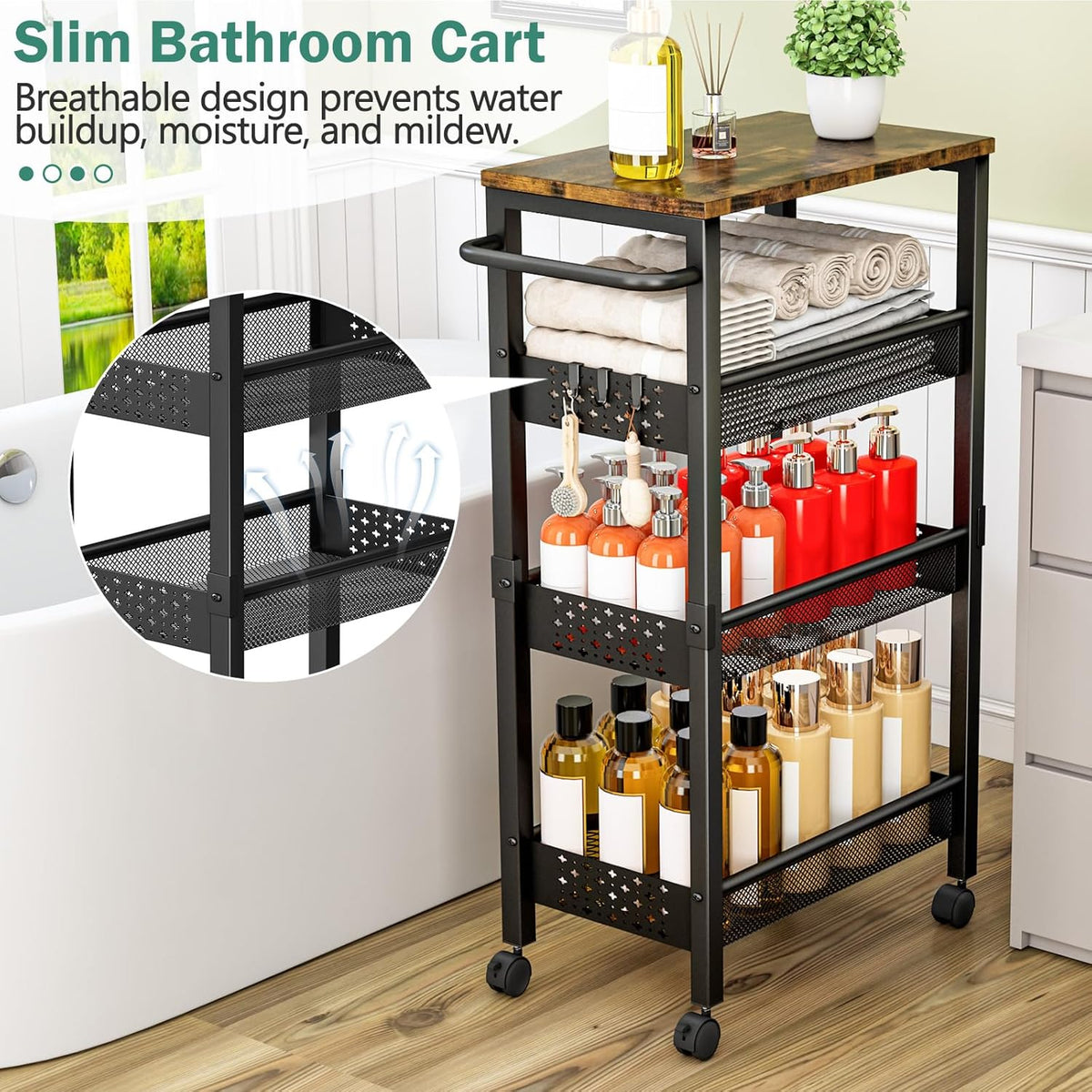 Vivihomety 4-Tier Laundry Utility Rolling Cart with Wheels - Field & Nook