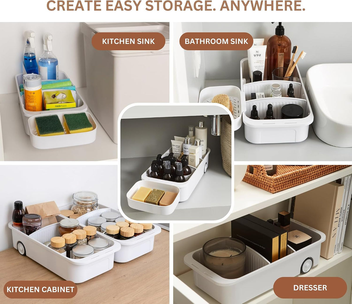 GAROOD Kitchen Under Sink Organizer Cleaning Supply Caddy Storage Bin Under Sink Caddy Rolling Cleaning Organizer with wheels Pull out tray Bathroom Kitchen Organizers Storage 16.5*8*3.75 in - 1 pack - Field & Nook