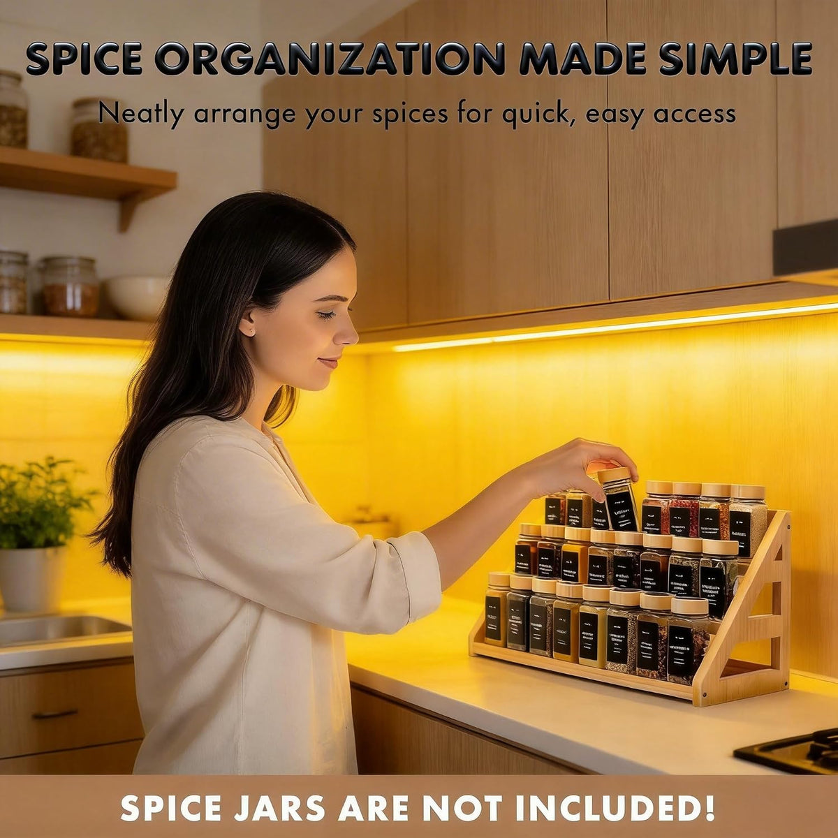 Spice Rack, Spice Organizer -3 Tier Bamboo Spice Racks, Solution for Spice Storage in Kitchens, Countertops，Storage Rooms and Other Places - Field & Nook