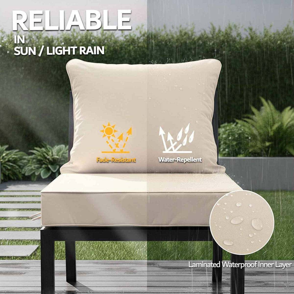 22x22 Inch Patio Chair Cushions Set of 2, Outdoor Furniture Cushions - Removable Cover, Water-Repellent, Fade-Resistant, Non-Slip Bottom & Straps, Replacement for Lawn, Porch & Deck Chair - Cream