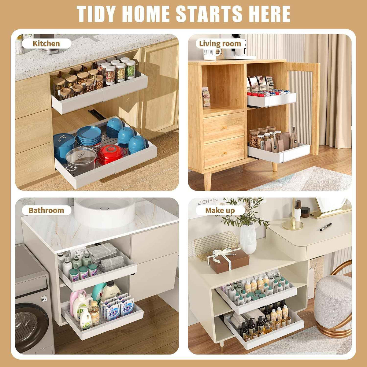 Pull Out Cabinet Organizer, 11.7"-19.7" Expandable Width