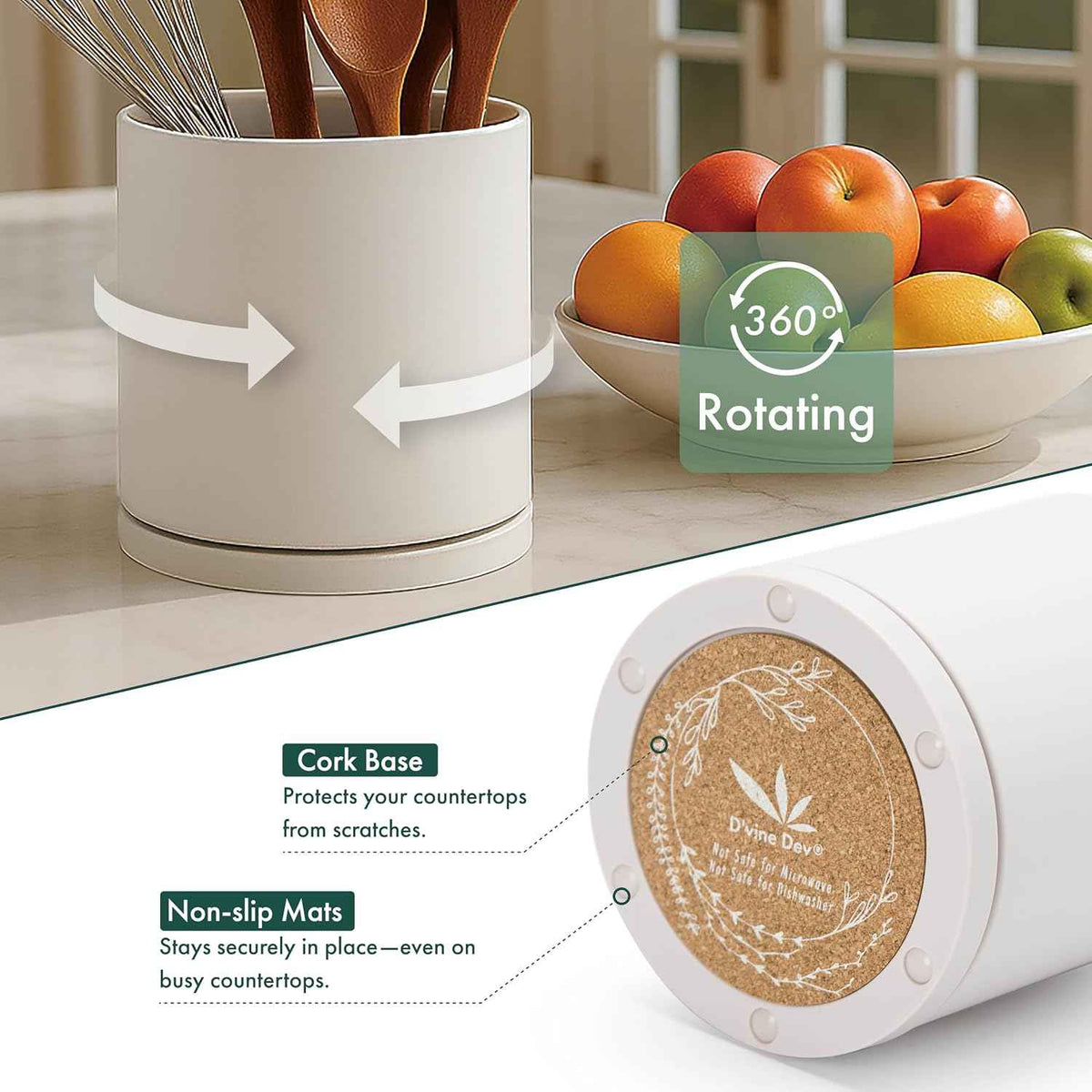 D'vine Dev Rotating Utensil Holder Set, 7.2" + 5"