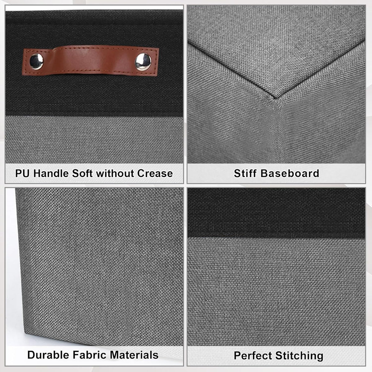 13x13 Cube Storage Bins, Collapsible Fabric Storage Box, 4 Pack Closet Baskets with Handles for Organizing, Shelf, Toys, Clothes, Home, Office, Nursery (Grey&Black) - Field & Nook