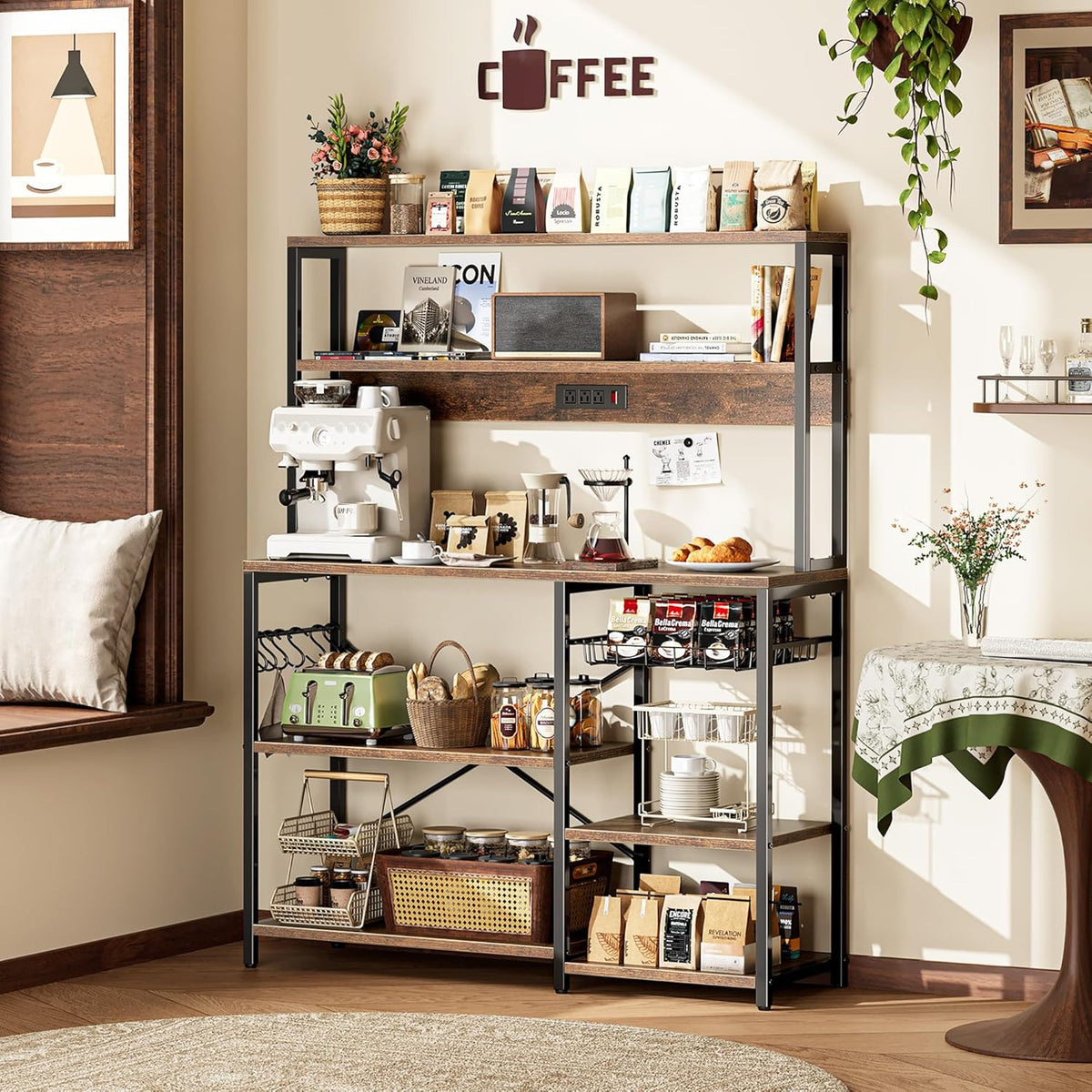 Wide Microwave and Coffee Station – Outlet, Basket and Hooks