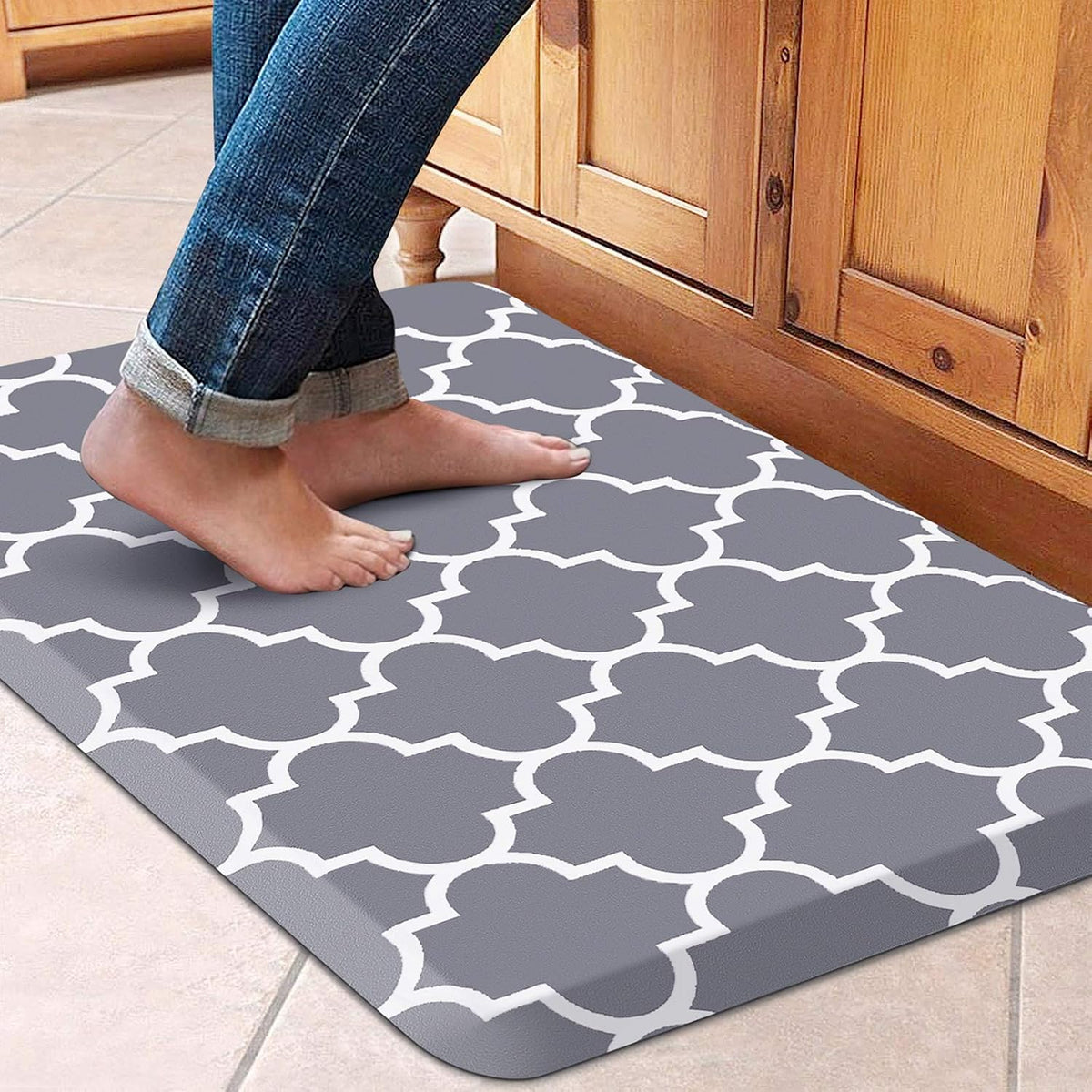 WISELIFE Kitchen Mats and Rugs Cushioned Anti-Fatigue, 17.3"x 28", Grey | Non Slip Heavy Duty PVC, Beveled Edge, Waterproof Ergonomic Comfort Mat for Kitchen, Floor, Sink, Laundry, Office
