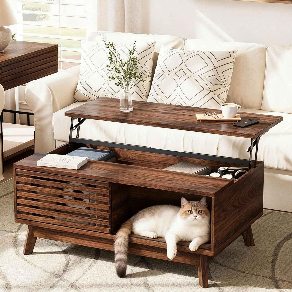 HAIOOU 35.4" Lift Top Coffee Table, Walnut