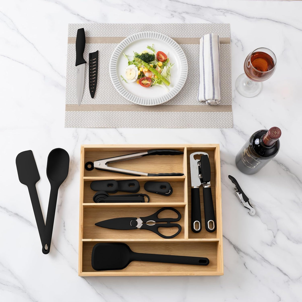 COOK WITH COLOR Bamboo Kitchen Utensil Set, 18 Piece, Black