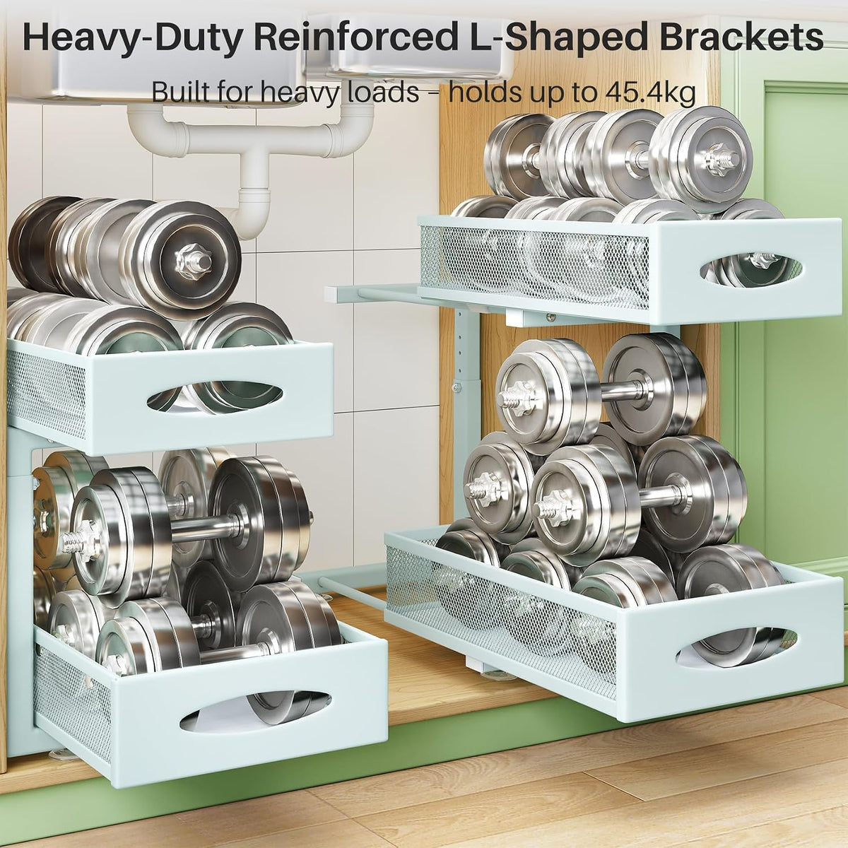 Under Sink Organizer, 2 Tier Pull out Cabinet Organizer Baskets with Mesh Sliding Drawers, Slide out Storage Shelf for Home, Kitchen, Bathroom, Pantry, Office Cabinet(1 Pack, Blue) - Field & Nook