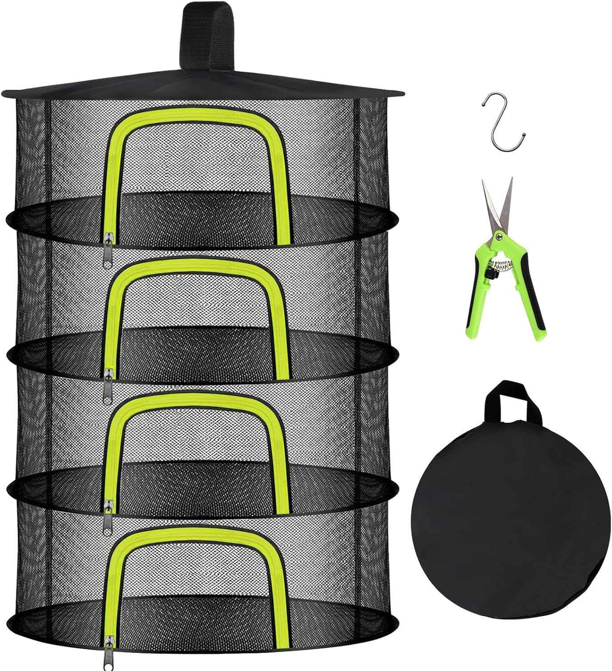 4 Layer Herb Drying Rack, Hanging Mesh Net, Foldable Plant Drying Rack With U-Shaped Zipper, Garden Trimming Shears and Hooks, For Drying Herbs Plants, Fruits, Seafood, Clothing(4 Layers-23.62'')