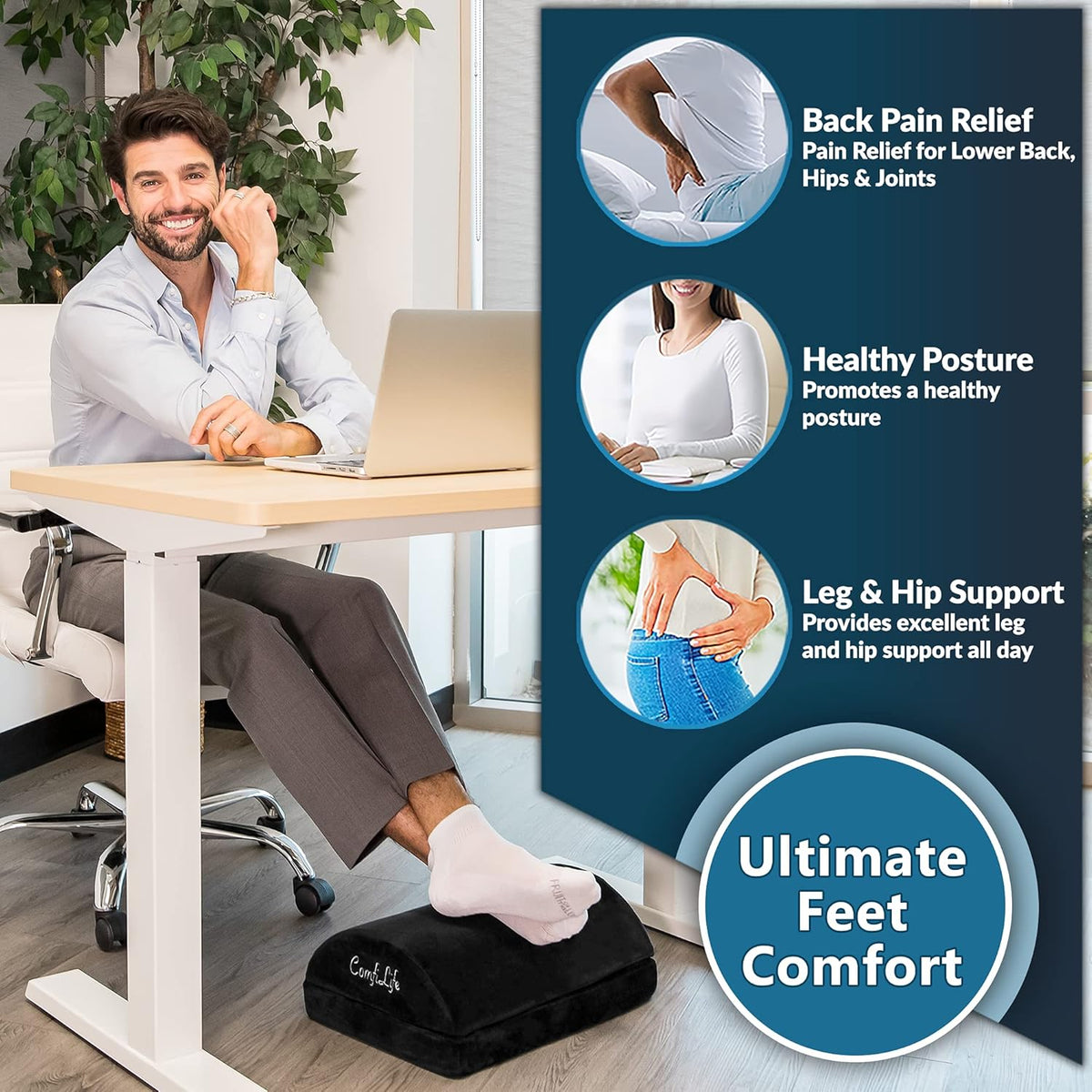 Adjustable Memory Foam Footrest for Desk and Gaming Chair - Field & Nook