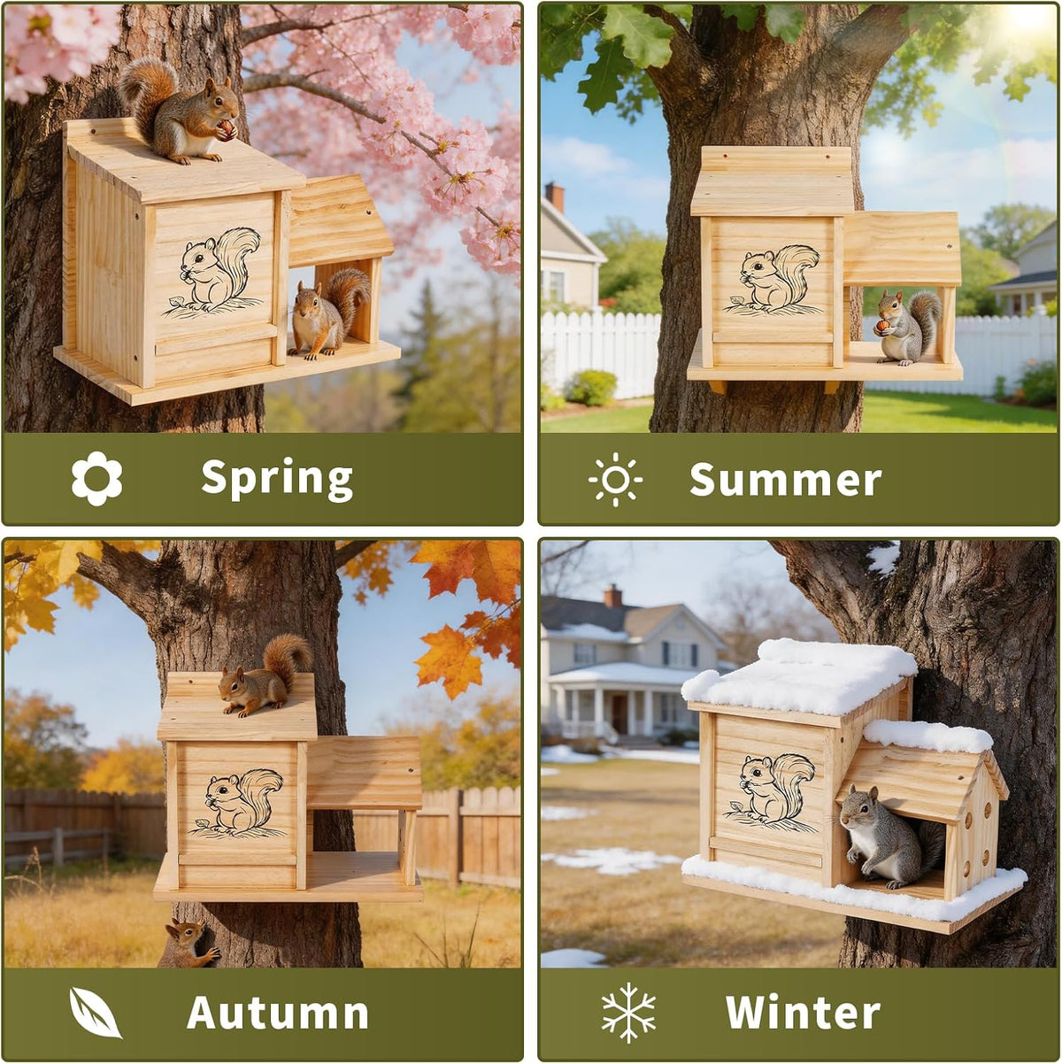 Wood Squirrel House for Outside, Nest Box for Trees Backyard | Squirrel House for Outdoor Trees, Providing Nesting Space for Squirrels in Backyards, Gardens, Wildlife Habitats