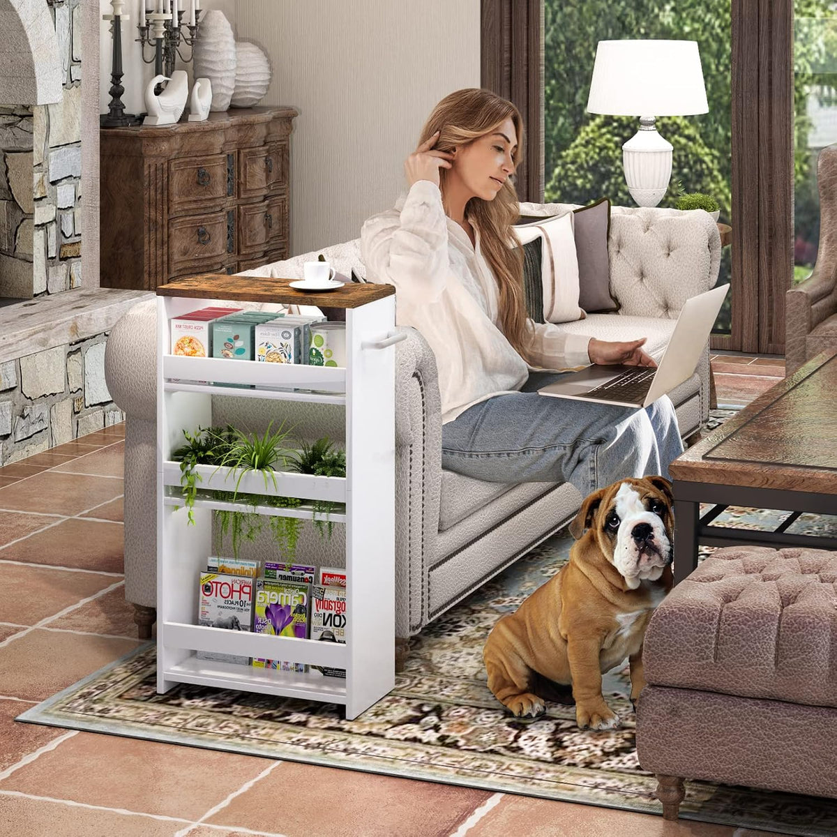 Handled Slim Kitchen Cart – Four-Tier Slide-Out Storage