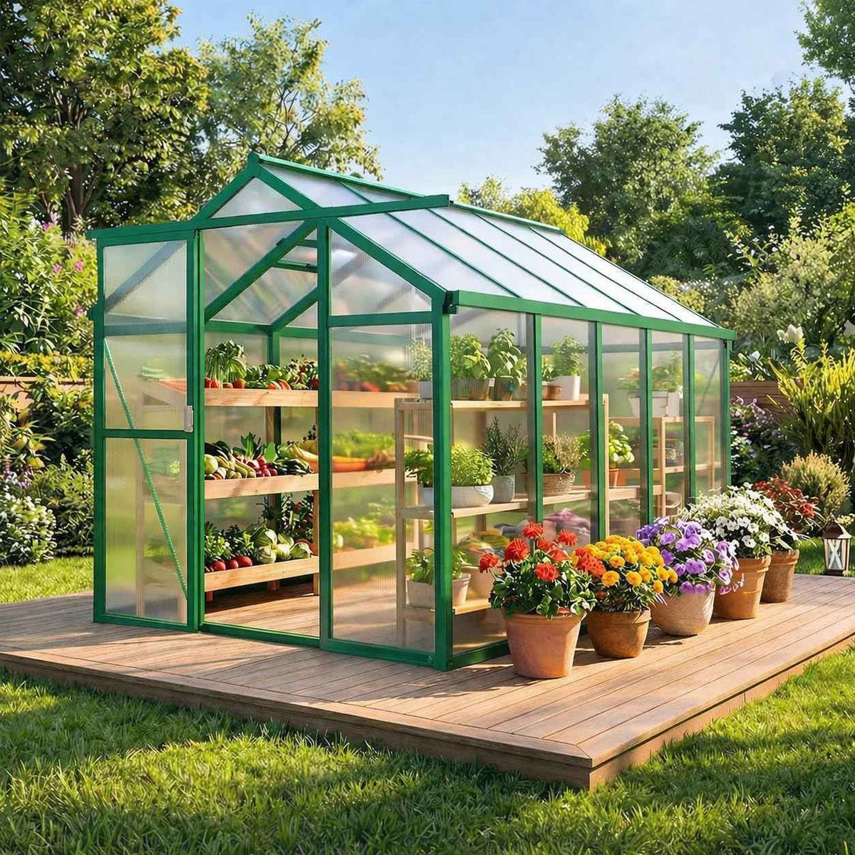 Garvee 6 X 10 Greenhouse, Greenhouses for Outside, Polycarbonate Greenhouse with Aluminum Frame, Lockable Door and Ajustable Roof Vent for Backyard, Green Houses for Outside Garden Backyard, Patio