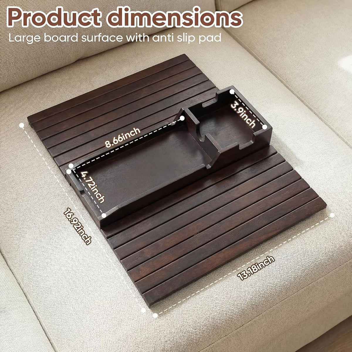 Foldable Bamboo Couch Arm Tray – Cup Holder for 4.7–16.9 Inch Armrests