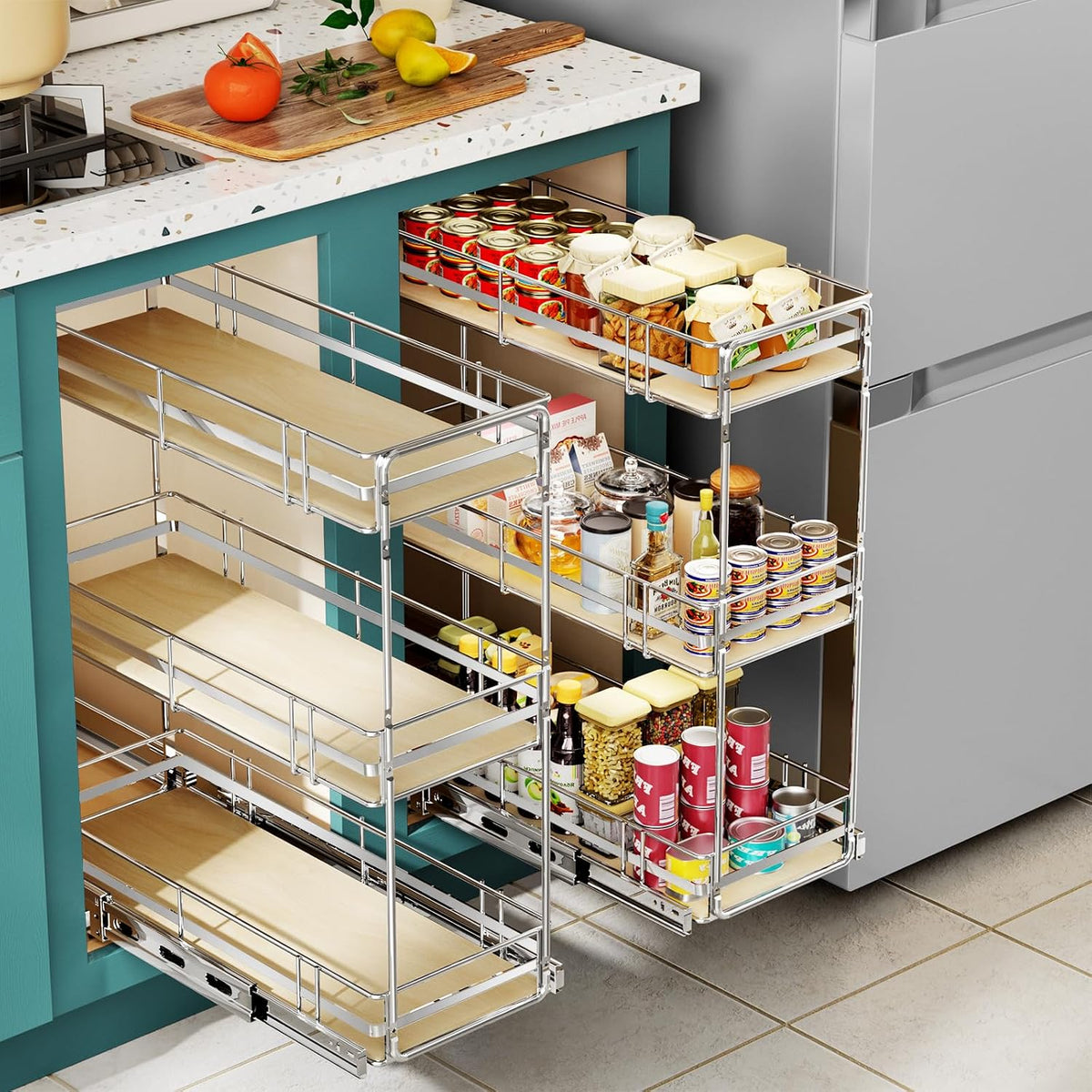 Pull Out Spice Rack Cabinet Organizer, 6" W x 20½" D