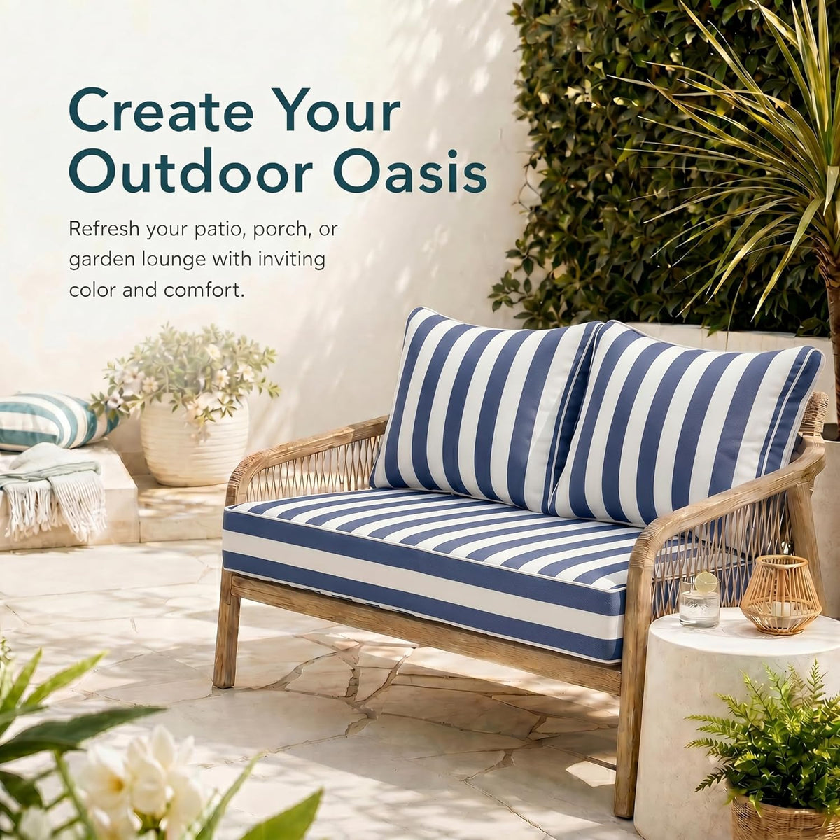 Outdoor Loveseat Cushions, 48 x 24 x 6 Inches Olefin Fabric Waterproof Fade Resistant Cushion Set for Couch,