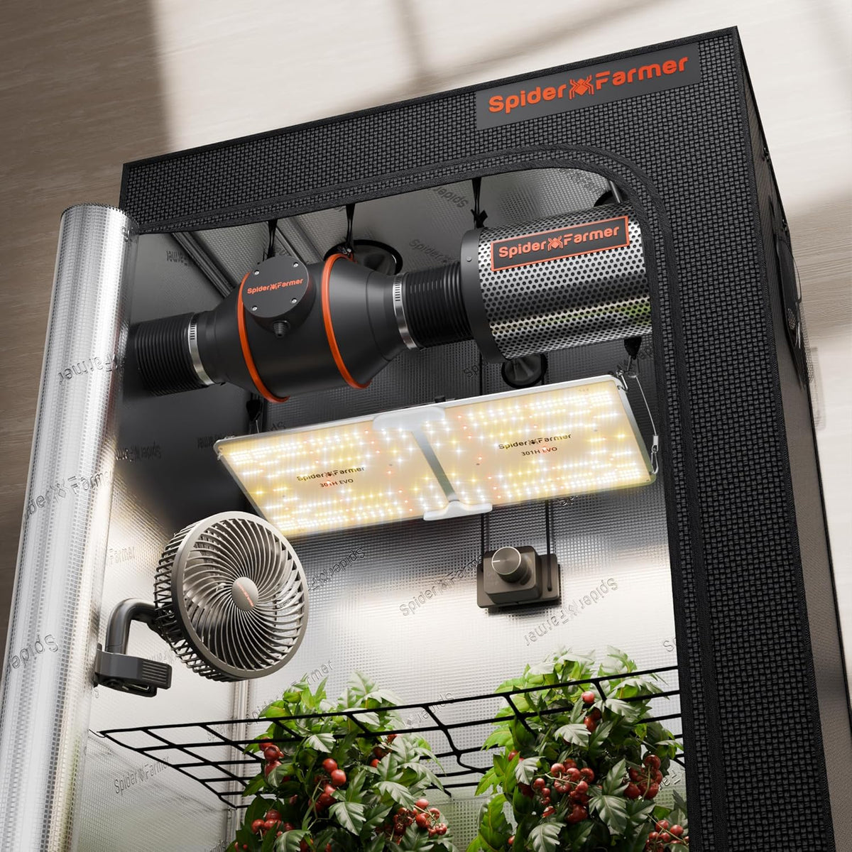 Spider Farmer 2x4 Complete Grow Tent Kit SF2000 Samsung LM301H EVO & Dimmable Grow Tent Complete System 24" x 47" x 71" Growing Tent Set 4" Ventilation System & 6'' Clip Fan