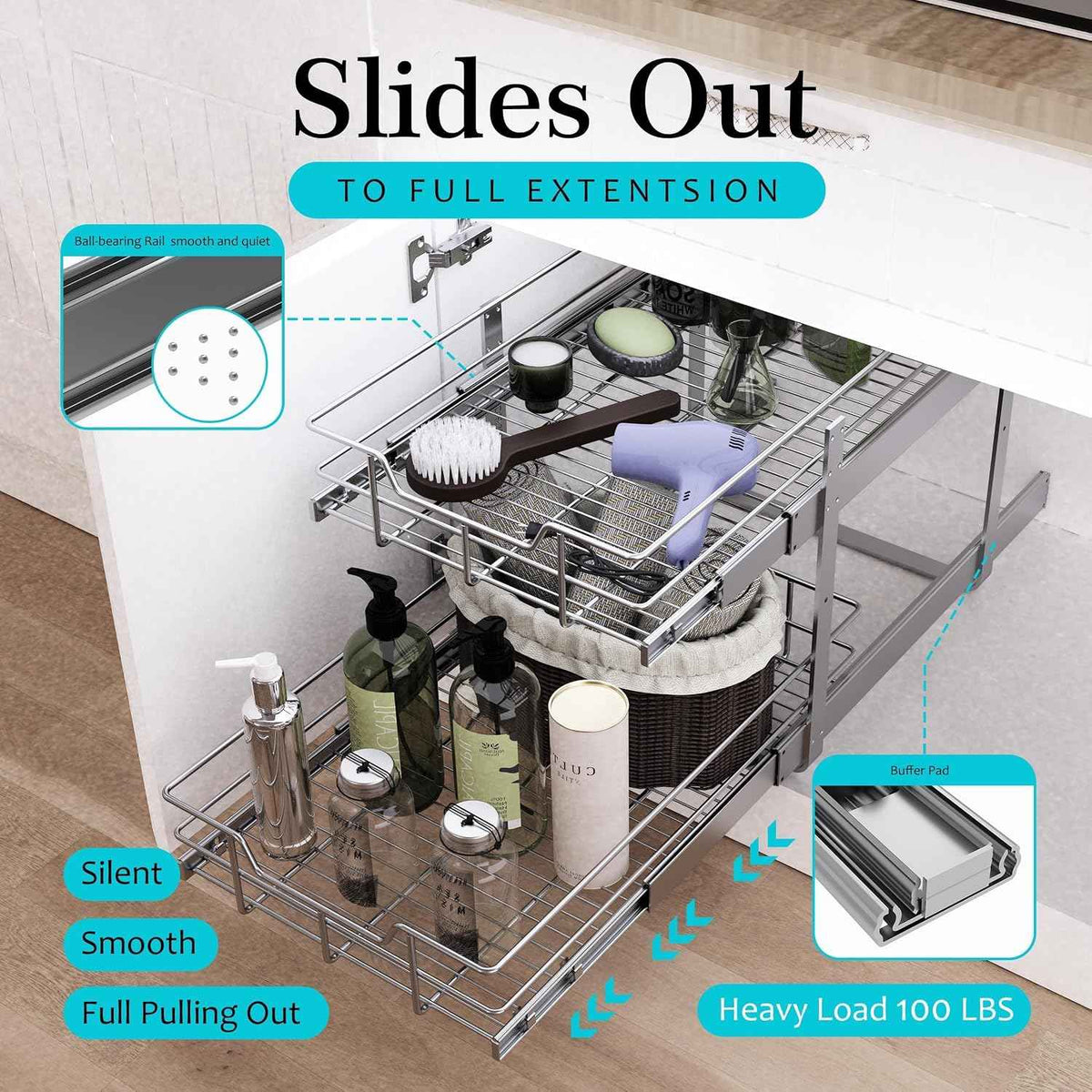 2-Tier Pull-Out Cabinet Organizer, 18" W x 22" D